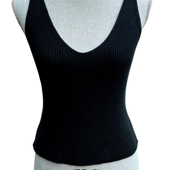 BRANDY MELVILLE 💙 JOHN GALT Black Ribbed Sweater V - front and back tank top - Picture 1 of 3